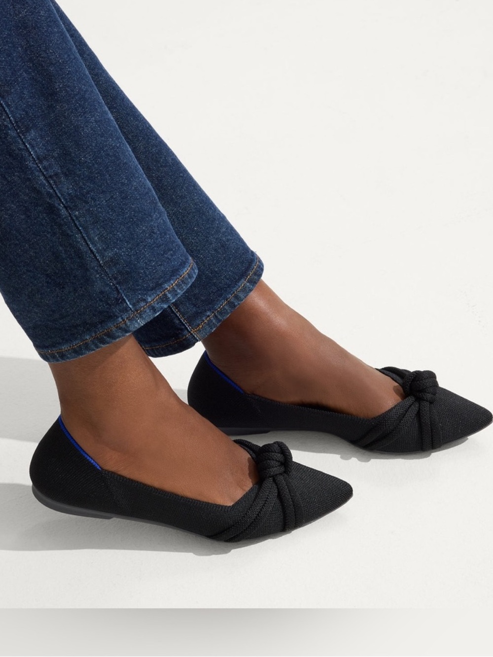 Rothys The Point II Black Solid Knotted Pointed Toe Flats In Love Insole  8.5